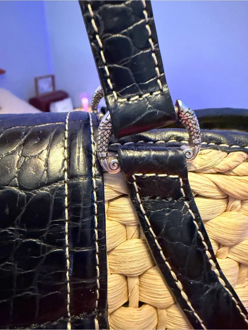 Brighton brand Woven Shoulder Tote with Black Trim and Heart Charm - Picture 12 of 15